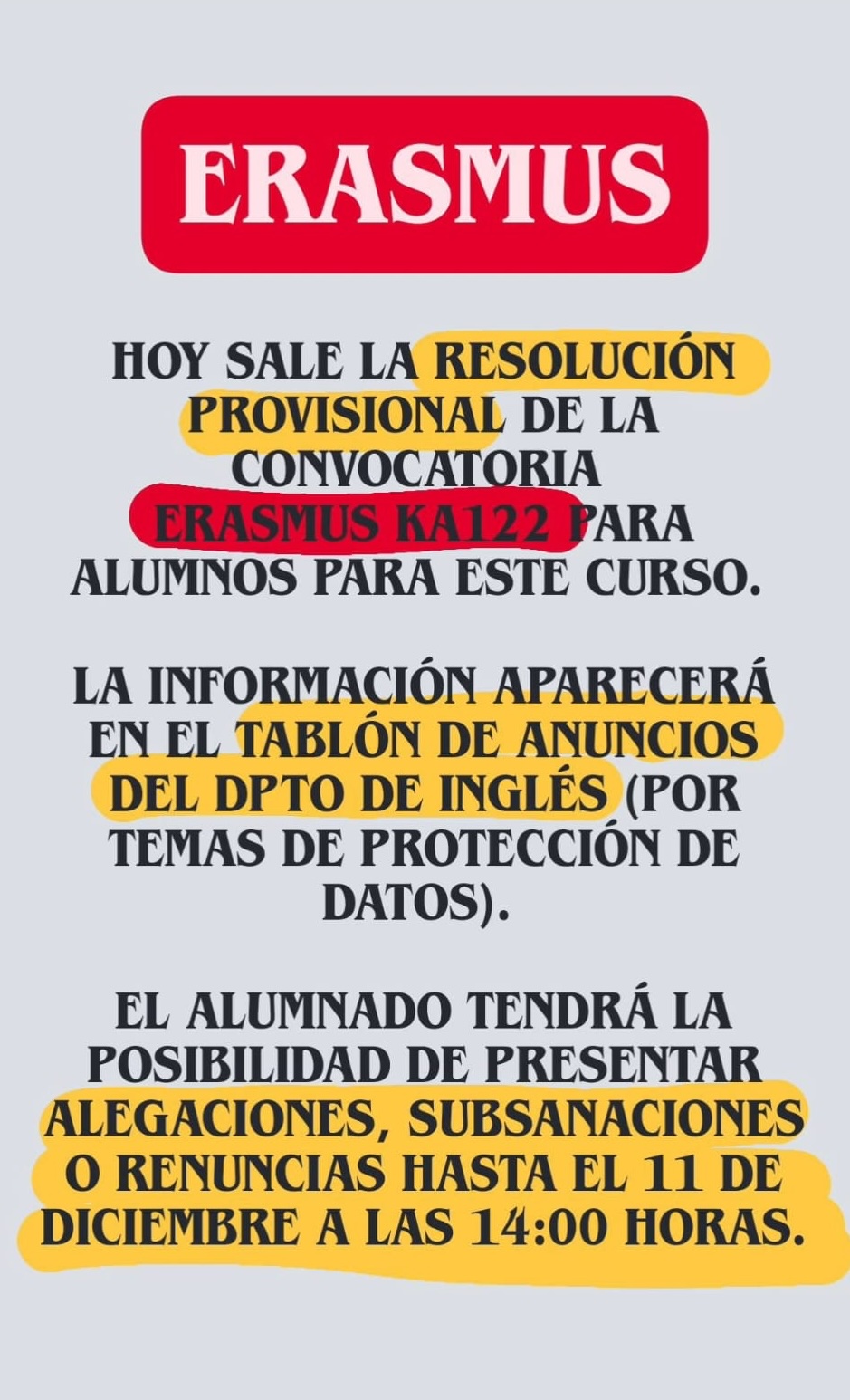 Resolución Provisional Erasmus